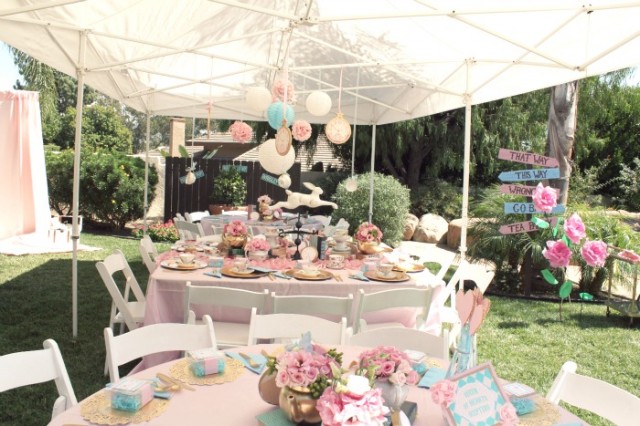 Alice in wonderland party tent decor